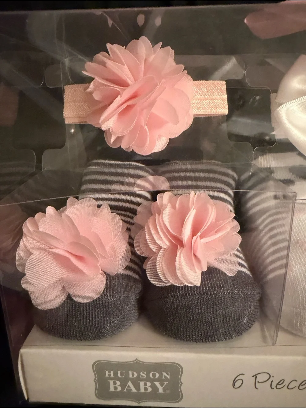 Hudson Baby Pink, White & Gray 6-Piece Headband and Sock Gift Set